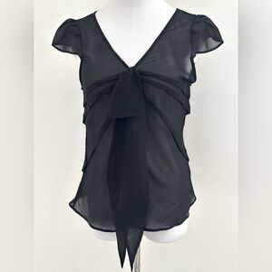 BURBERRY || Black Chic Puff Cap Sleeve Tie Front Blouse. Sz. EU 42 - US 8/10